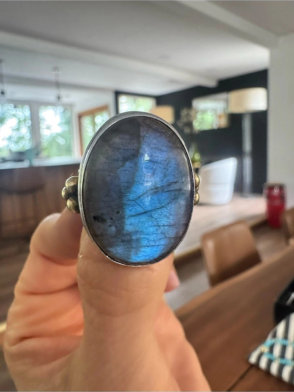 Labradorite and Silver Oval Statement Ring